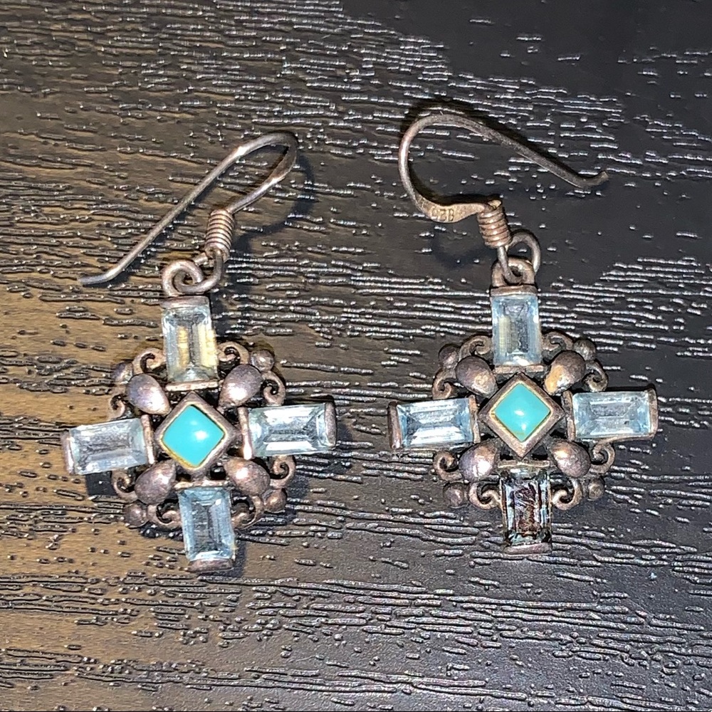 Gorgeous Turquoise & Blue Stone Sterling Earrings